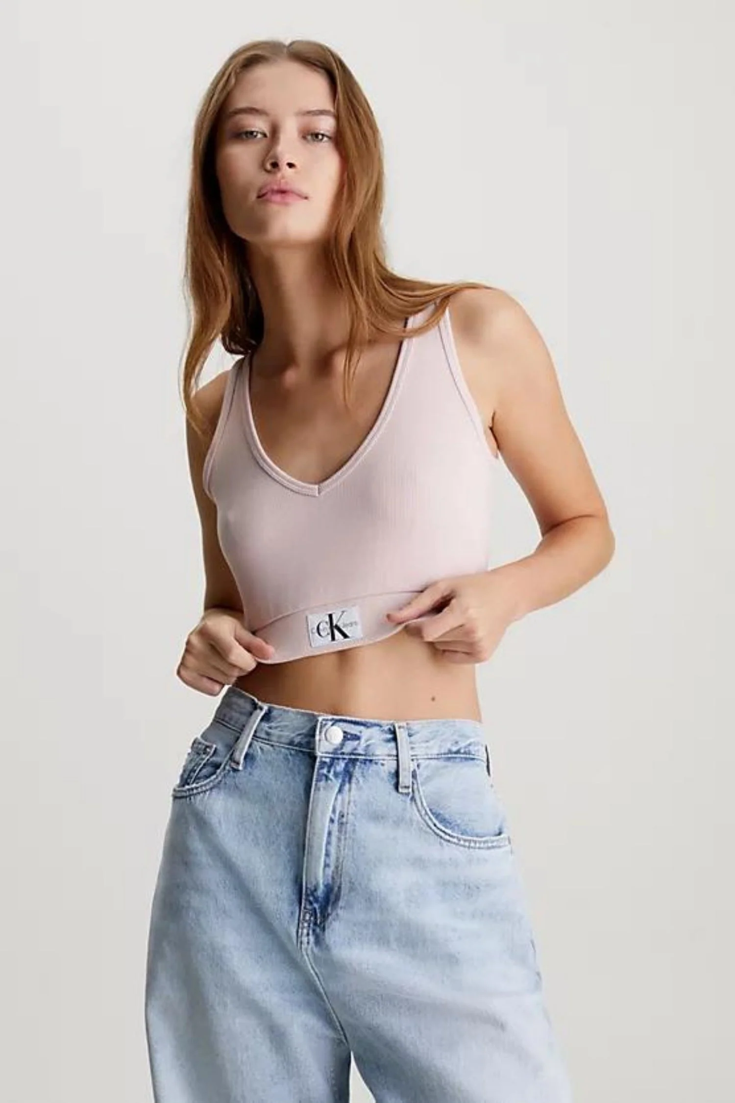 Woven Label Rib Crop Top V - Calvin Klein